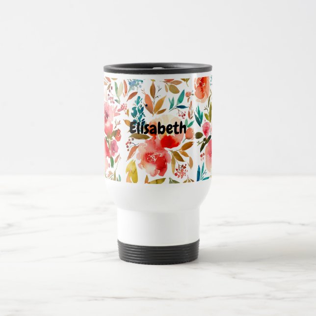 Caneca Térmica Rosa floral vermelho-alaranjado (Centro)