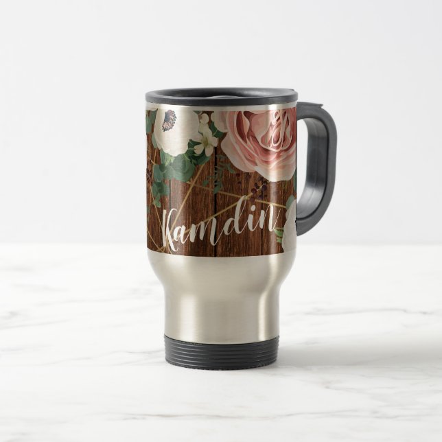 Caneca Térmica Rosa Geométrico de 15 onças de café (Frente Esquerda)