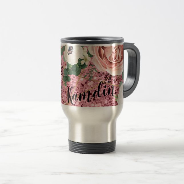 Caneca Térmica Rosa Geométrico de 15 onças de café (Frente Esquerda)