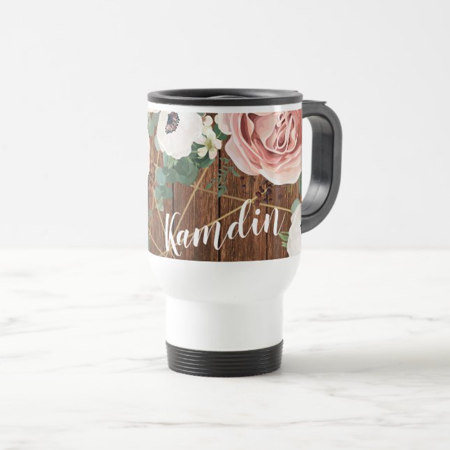 Caneca Térmica Rosa Geométrico de 15 onças de café (Frente Esquerda)