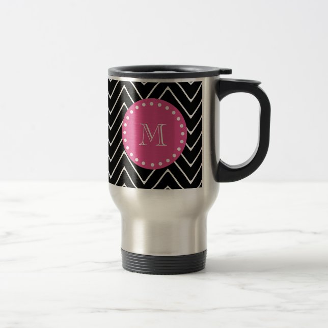 Caneca Térmica Rosa quente, Chevron preto e branco | seu (Direita)