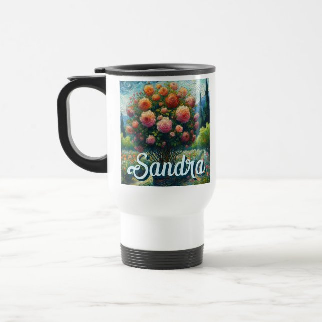 Caneca Térmica Rosa Topike Estilo Van Gogh Rosas Rosa Floral (Esquerda)