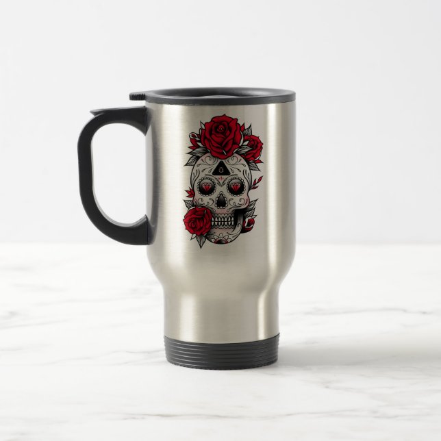 Caneca Térmica Rosa vermelha Diamond Tattoo Skull (Esquerda)