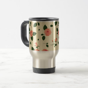 Caneca Térmica Rosas Cor-de-Rosa Bonitas Padrão Rosa Pastel