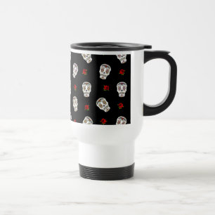 Caneca Térmica ROSAS de crânios de açúcar rocháveis RAB em preto