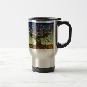 Caneca Térmica Rosh Hashanah L'Shanah Tovah Menorá Árvore da Vida