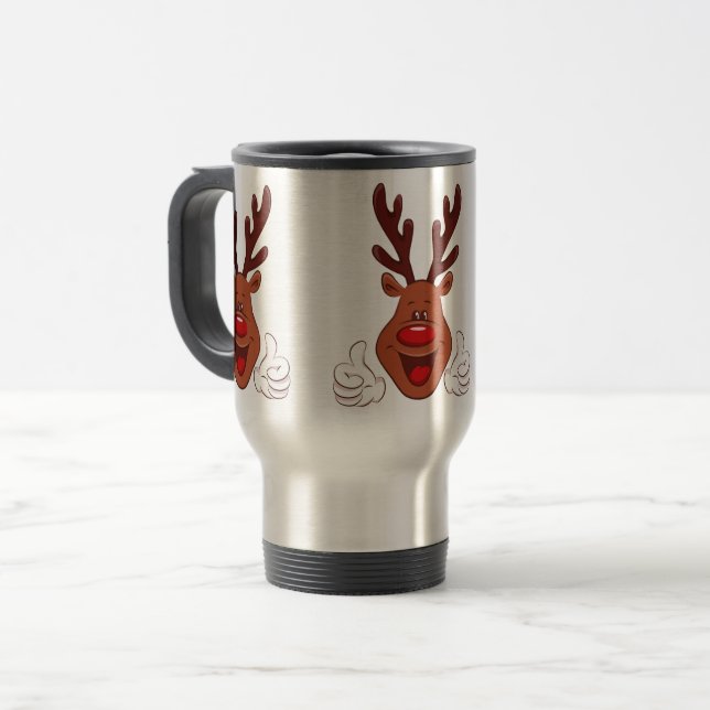 Caneca Térmica Rosto de Reindeer de Natal (Frente Esquerda)
