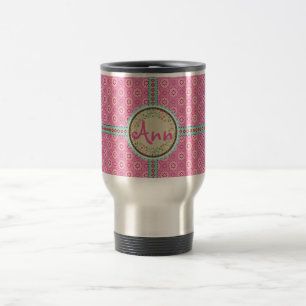 Caneca Térmica Rótulo e Fita com Nome Rosa e Floral
