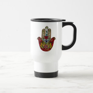 Caneca Térmica Rubis Romã Coração Vermelho Pássaro Hamsa