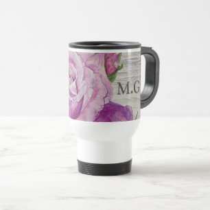 Caneca Térmica Rústico Aquarela Rosa de madeira roxa Monograma