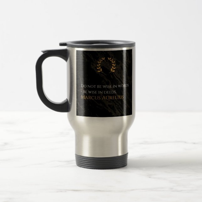 Caneca Térmica Sabedoria de Marcus Aurelius: Ações falam alto (Esquerda)