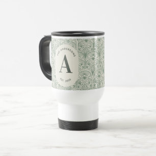 Caneca Térmica Sage Verde Personalizado Monograma Art Déco Elegan