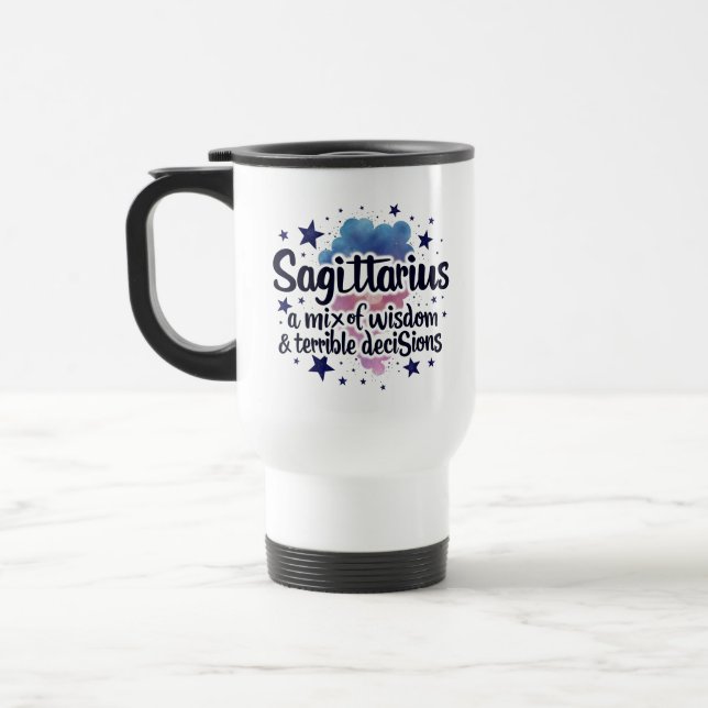 Caneca Térmica Sagitário, mistura de sabedoria e decisões terríve (Esquerda)
