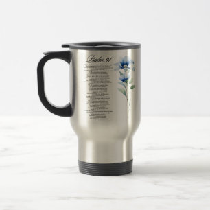 Caneca Térmica Salmo 91 Aquarela Flor Azul Escrituras Bíblicas