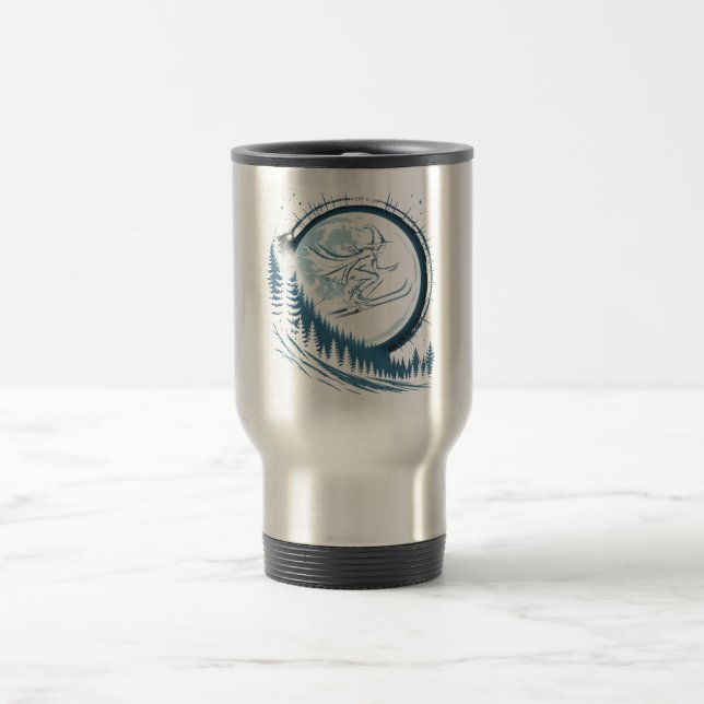 Caneca Térmica Salto de Esqui de Bruxa sob a Lua Cheia (Centro)