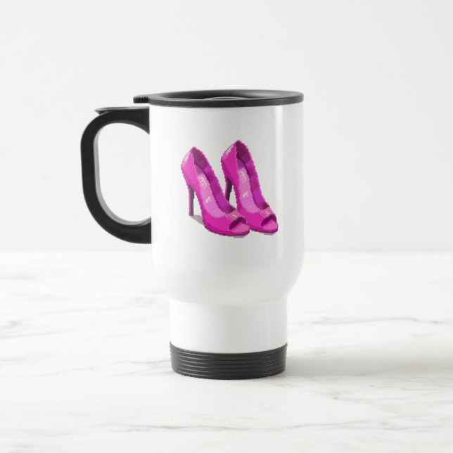 Caneca Térmica Saltos Altos Rosa Estilo Pixel Art 64-Bit (Esquerda)