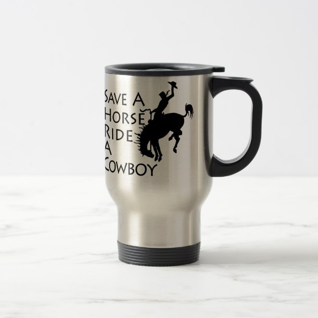 Caneca Térmica Salvar um passeio do cavalo um vaqueiro (Direita)