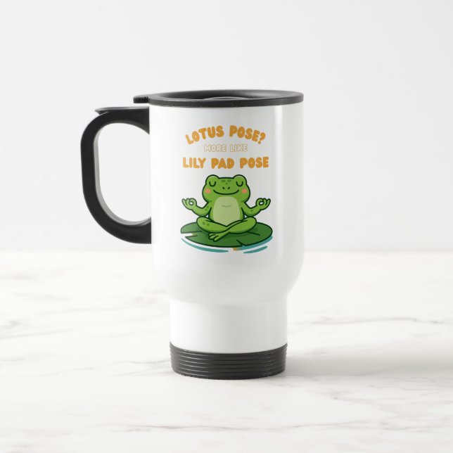 Caneca Térmica Sapo Engraçado Yoga Cartoon Lotus Lily Pad Design (Esquerda)