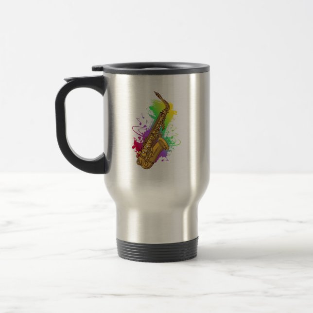 Caneca Térmica Saxophonist Music Notes Saxophone (Esquerda)