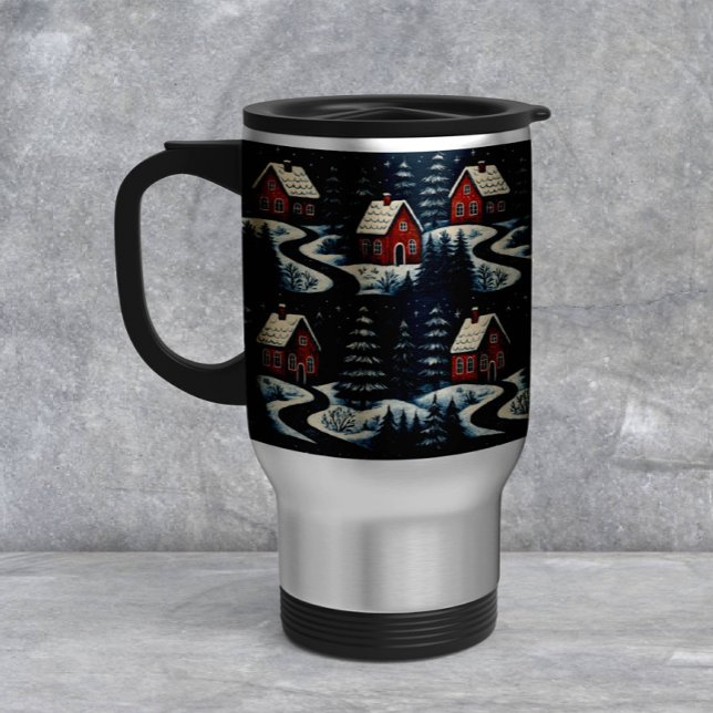 Caneca Térmica Scandinavian Folk Art Cozy Winter Cabin Mug (Criador carregado)