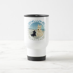 Caneca Térmica Scotties na Praia, Wheaten e Cachorro Preto