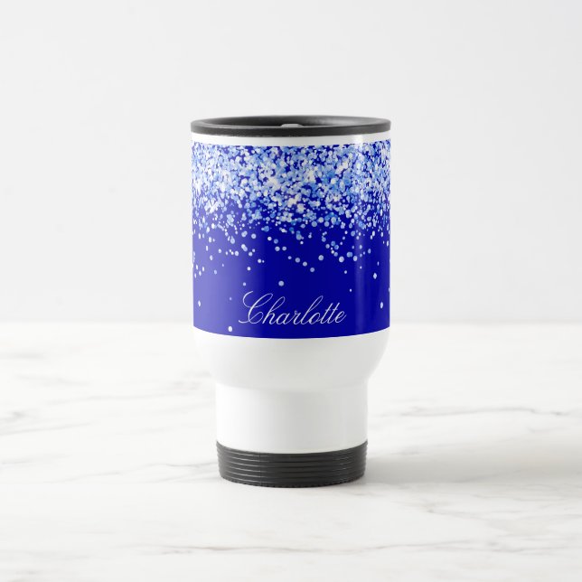 Caneca Térmica Script de nome de confetti azul-real (Centro)