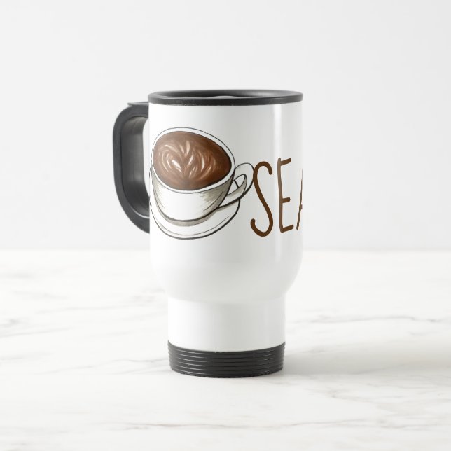 Caneca Térmica Seattle Washington WA Compro Café Latte Barista (Frente Esquerda)
