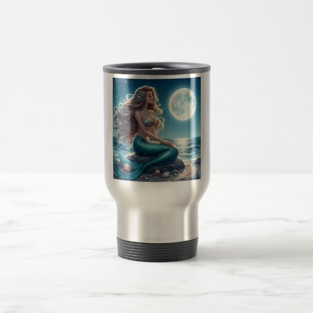 Caneca Térmica Sereia na praia à noite (Centro)