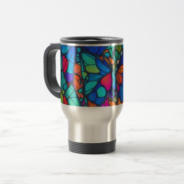 Caneca Térmica Serenata da Borboleta: Sorva com Estilo (Frente Esquerda)
