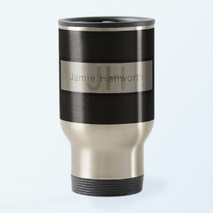 Caneca Térmica Seu nome e monograma  Vista prateada cinzenta e fa