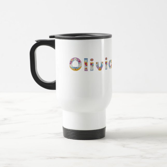 Caneca Térmica Seu nome em letras florais artísticas / Olivia (Esquerda)