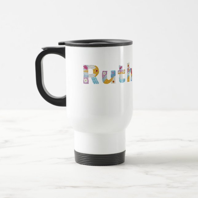 Caneca Térmica Seu nome em letras florais artísticas / Ruth (Esquerda)