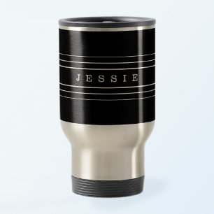 Caneca Térmica Seu Texto Personalizado & Listras Modernas Preto