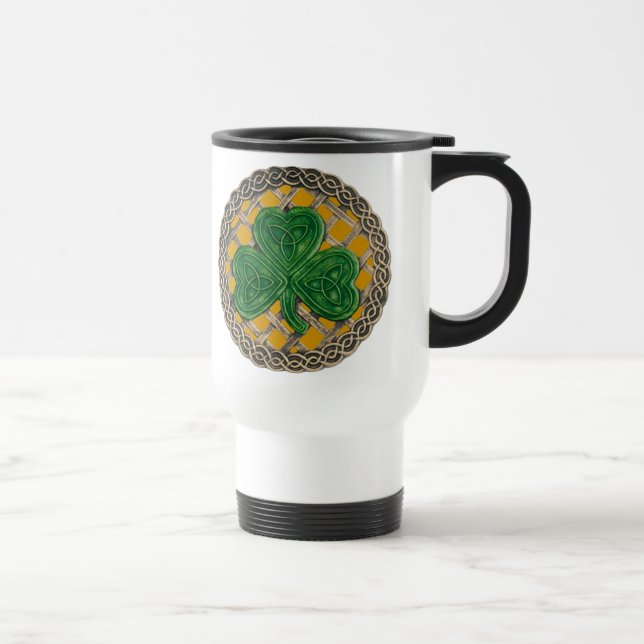 Caneca Térmica Shamrock, Latice E Nódulos Celtais Em Dourada Mug (Direita)