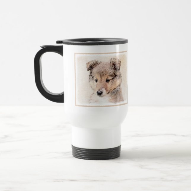 Caneca Térmica Shetland Sheepdog Puppy Pintura Original (Esquerda)