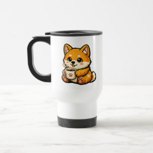 Caneca Térmica Shiba Inu Fofo com Café – Ilustração de Cachorro A
