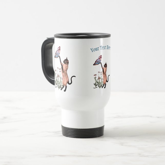 Caneca Térmica Siamês Cat Butterfly Daisy Personalizado (Frente Esquerda)