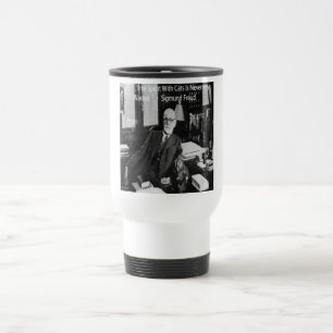 Caneca Térmica Sigmund Freud em Seu Escritório & Citação de Gato 