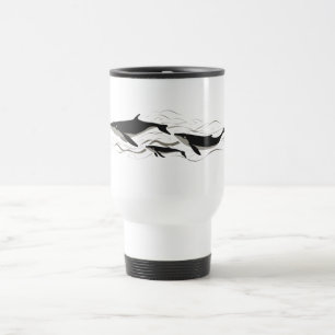 Caneca Térmica Silhueta da Família de Baleias na Corrente Oceânic