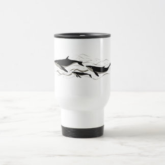 Caneca Térmica Silhueta da Família de Baleias na Corrente Oceânic