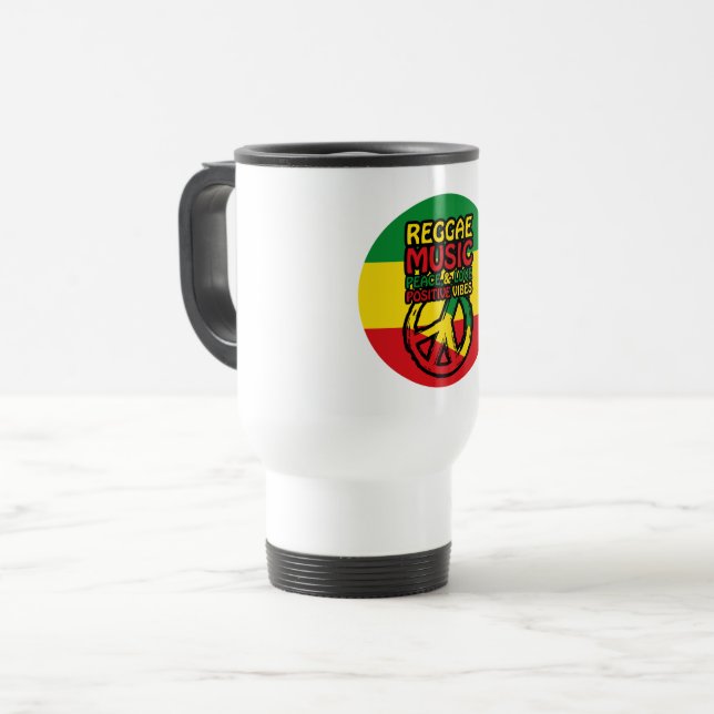 Caneca Térmica Símbolo de Reggae e Paz com citações positivas (Frente Esquerda)