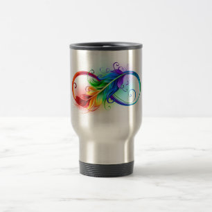 Caneca Térmica Símbolo infinito com pena de arco-íris