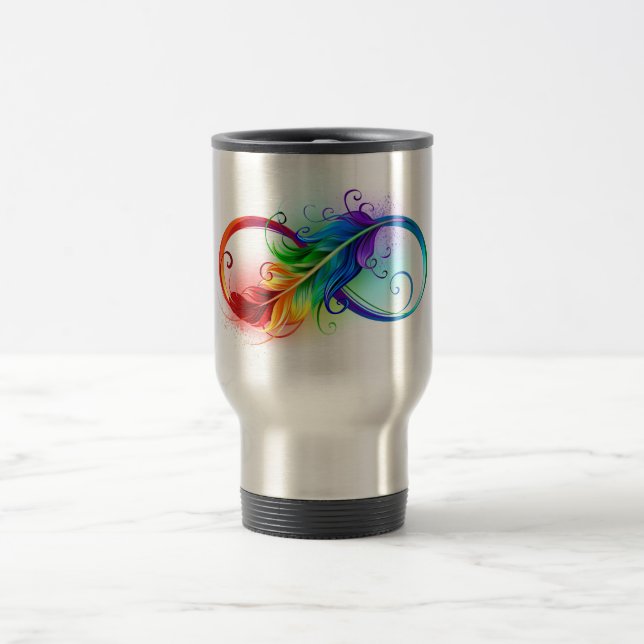 Caneca Térmica Símbolo infinito com pena de arco-íris (Centro)