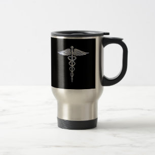 Caneca Térmica Símbolo médico do Caduceus no preto