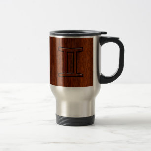 Caneca Térmica Símbolo moderno Gemini Zodiac em Mahogany como im