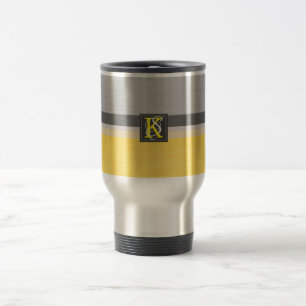Caneca Térmica Simples Duas Iniciais Amarelo de Tom e Cinza Monog