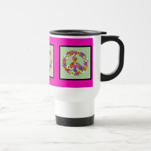 Caneca Térmica Sinal de Paz Floral com fúcsia e fronteira negra