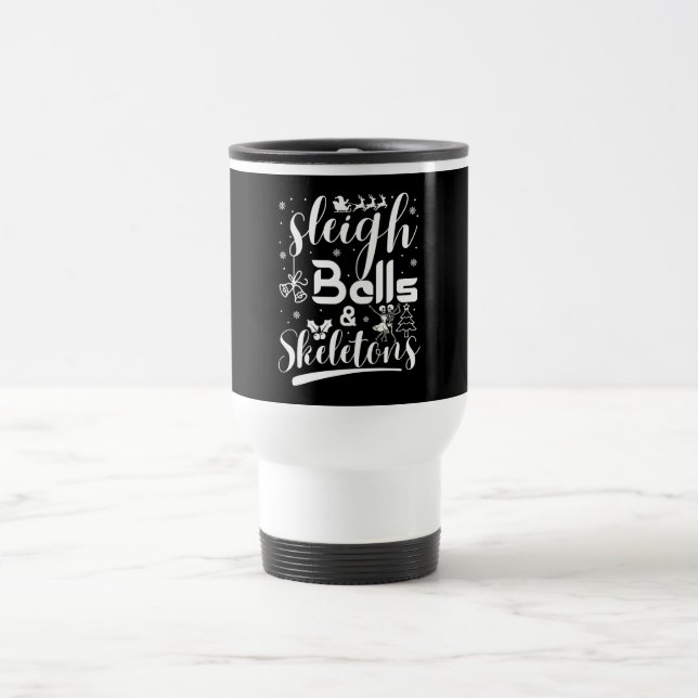 Caneca Térmica Sinos de trenó & esqueletos dançando Natal engraça (Centro)