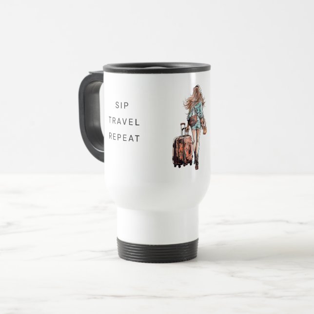 Caneca Térmica Sip, Viagem, Repetir Foto Personalizada Personaliz (Frente Esquerda)