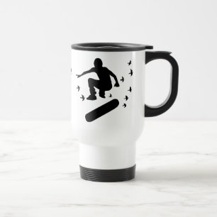 Caneca Térmica skateboard. prancha com pássaros.